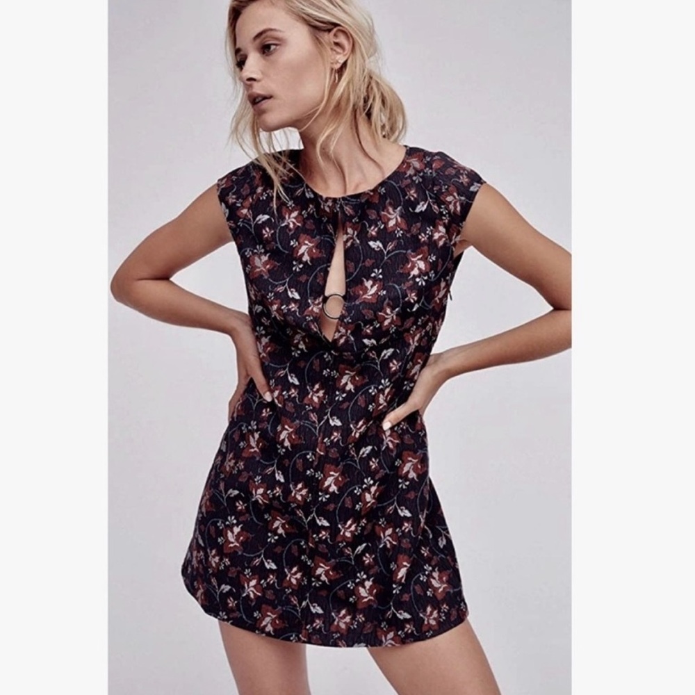 Free People Say Yes Floral Jacquard Mini Dress in Black Combo size 8 Textured
